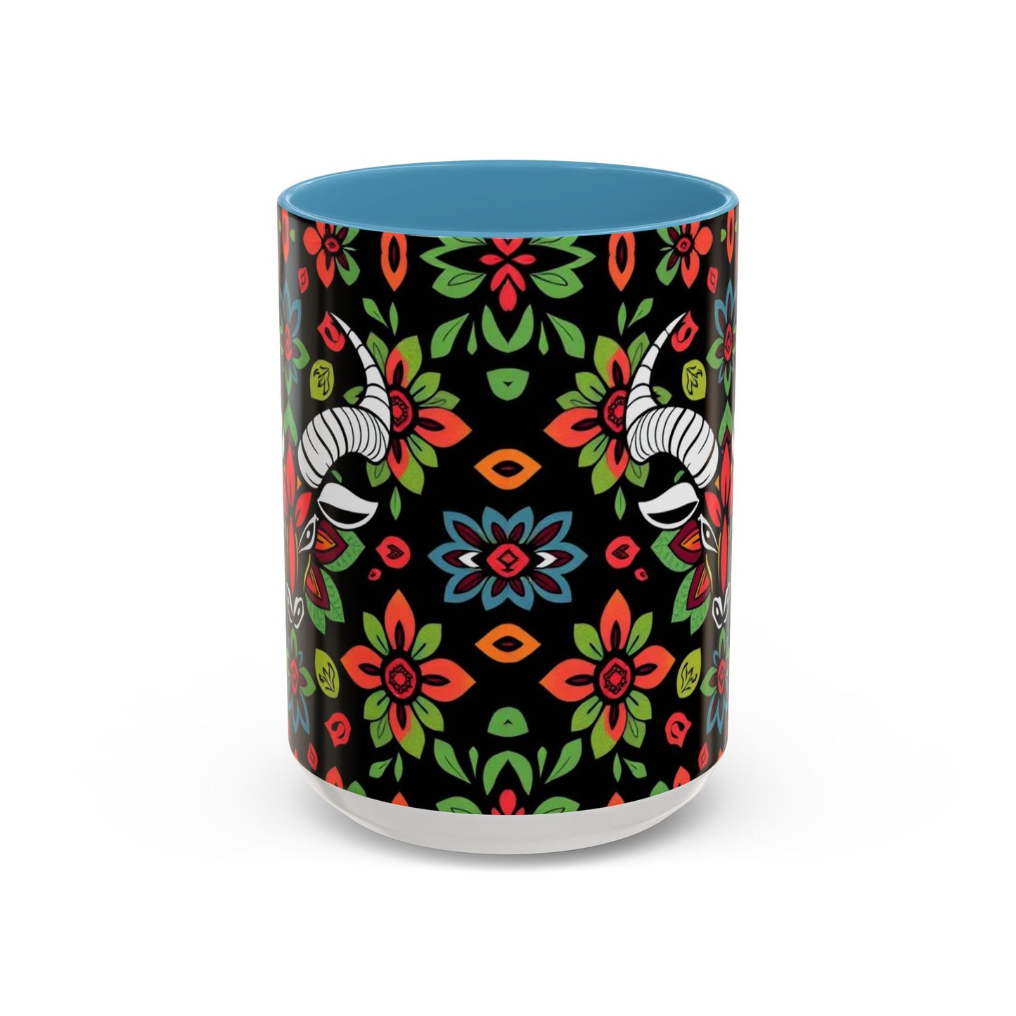 Accent Coffee Mug, Taurus, Zodiac v2. Flower Pattern, (11, 15oz)