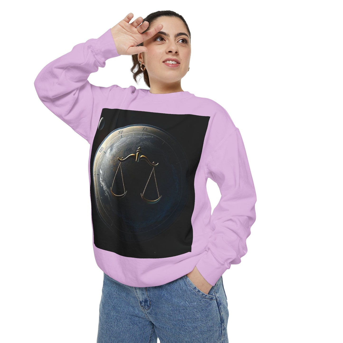 Garment-Dyed Sweatshirt, Unisex, Space Animal Design, Libra