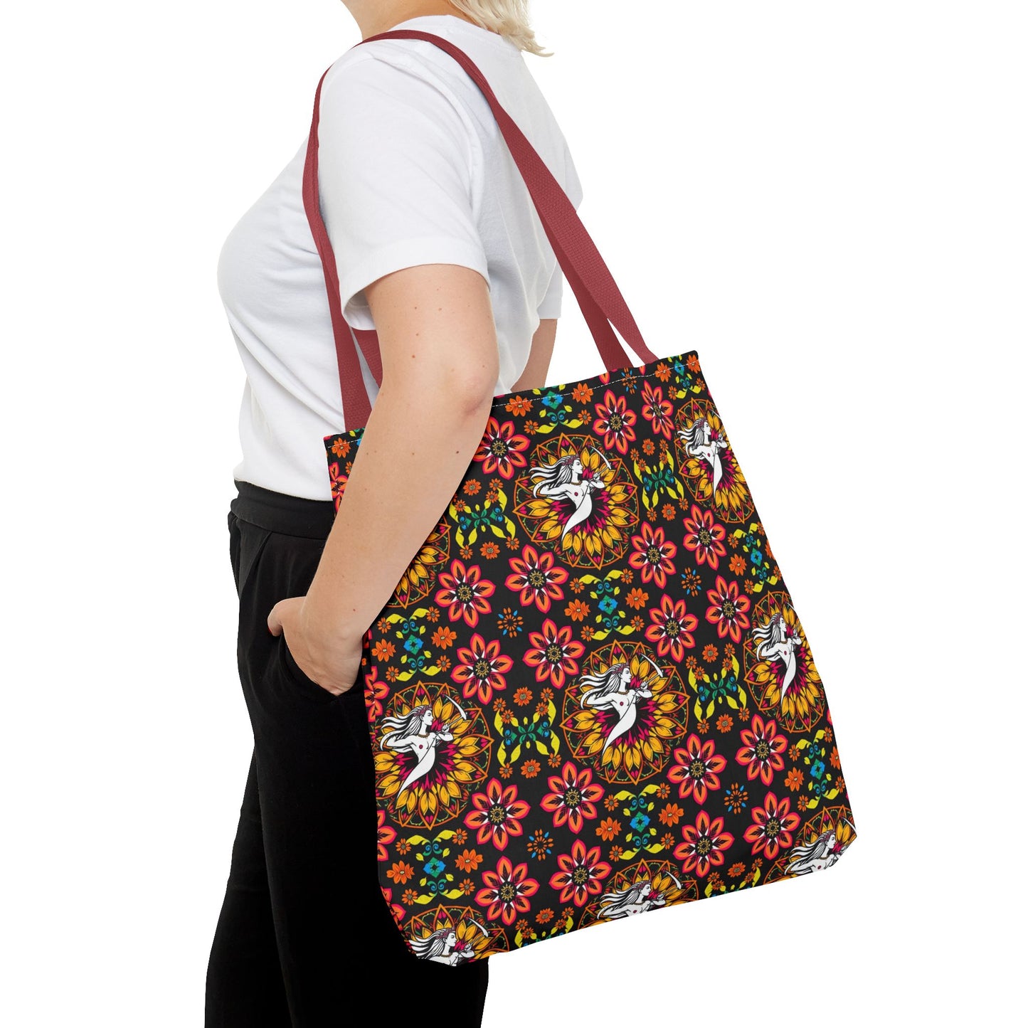 Tote Bag (AOP), Sagittarius, Zodiac v1, Flower Pattern