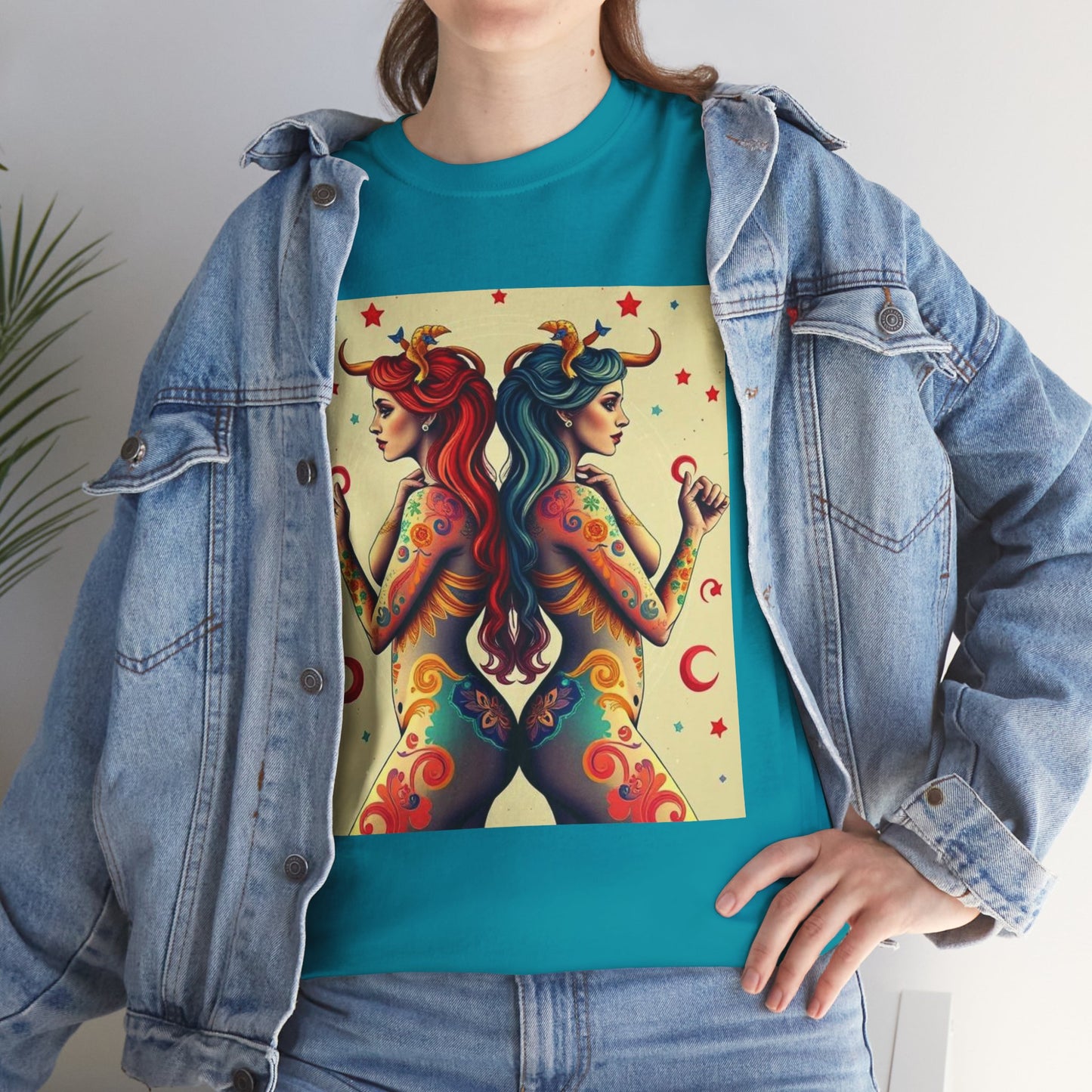 Unisex Heavy Cotton T-Shirt, Gemini, Zodiac v4, Sexy Art