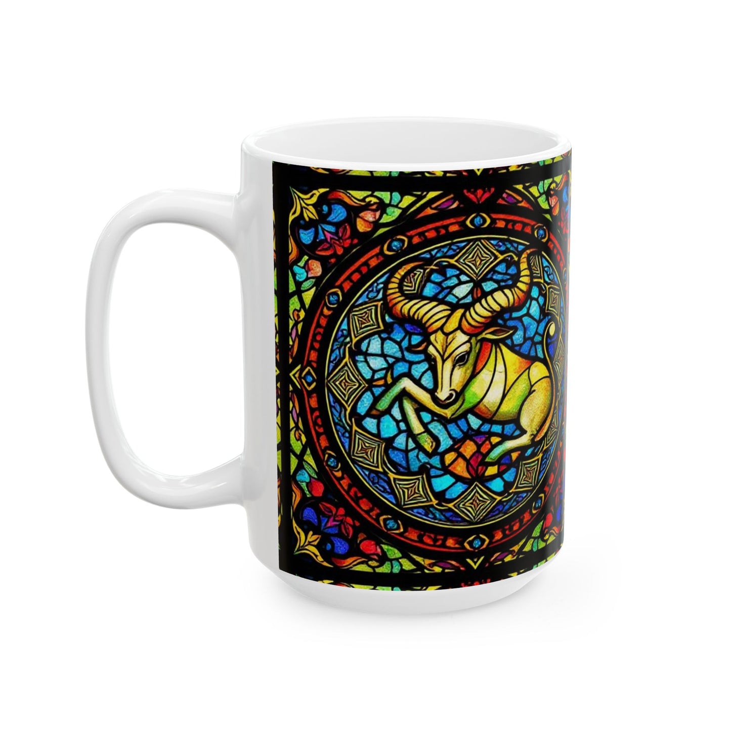 Ceramic Mug, (11oz, 15oz), Ceramic Coffee Mug, AOP, Glass Design v1, Taurus Zodiac