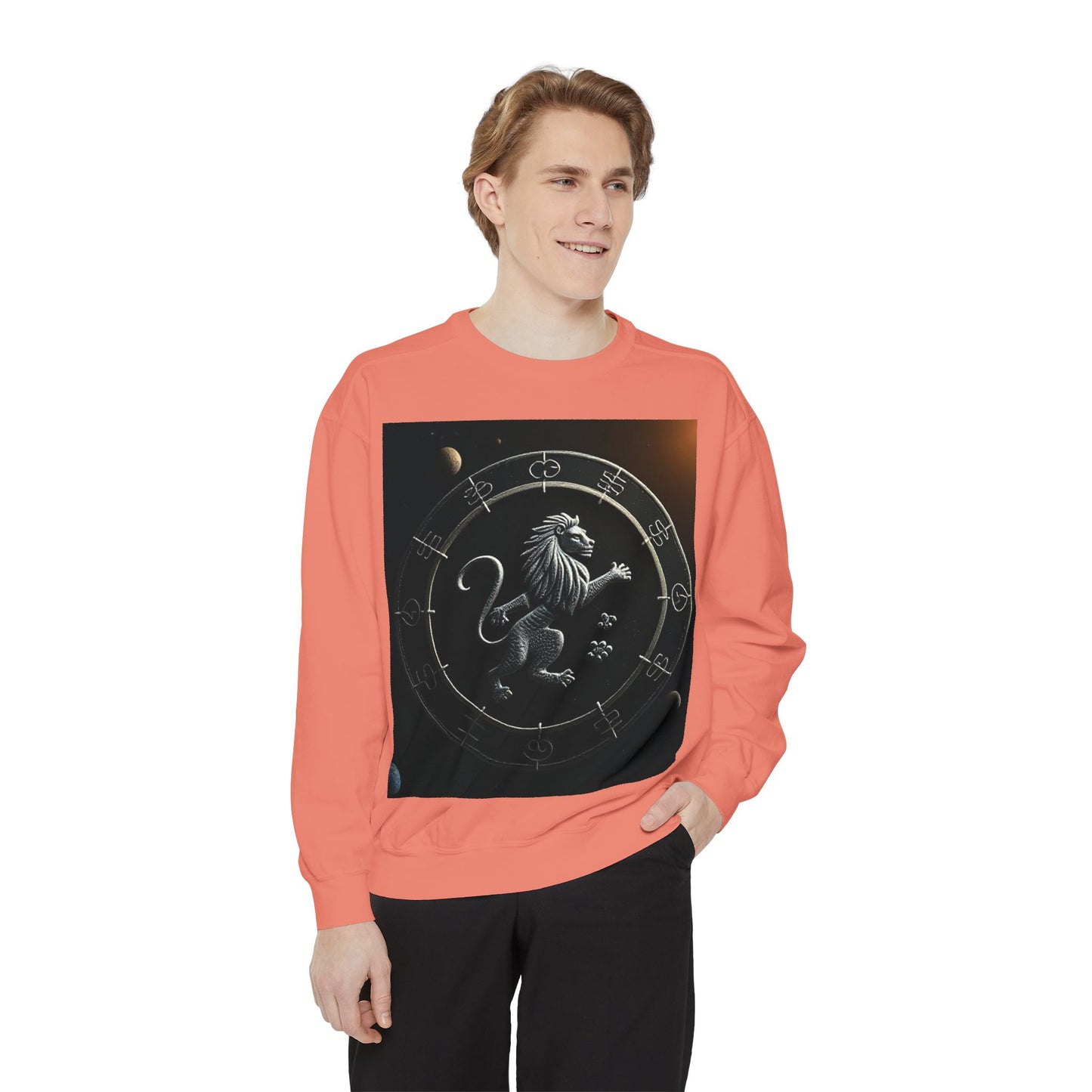 Garment-Dyed Sweatshirt, Unisex, Space Animal Design, Leo