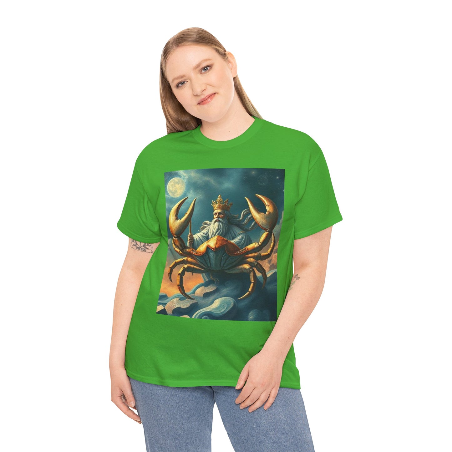 Unisex Heavy Cotton T-Shirt, Crustacean King, Cancer Zodiac Design
