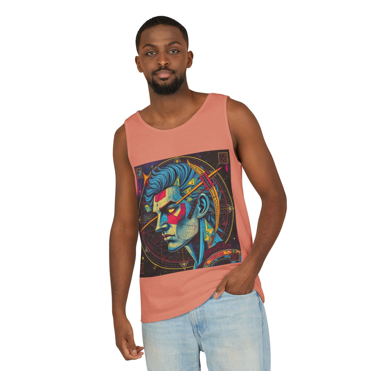 Unisex Garment-Dyed, Tank Top, Sagittarius Design, Pop Art v1, 100% US cotton