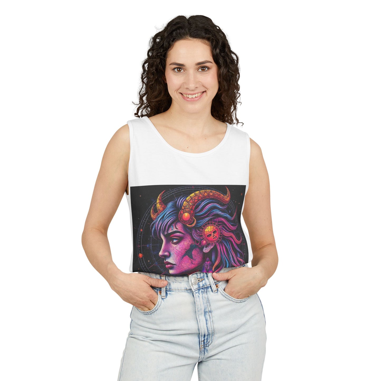 Unisex Garment-Dyed, Tank Top, Virgo Design, Pop Art v1, 100% US cotton