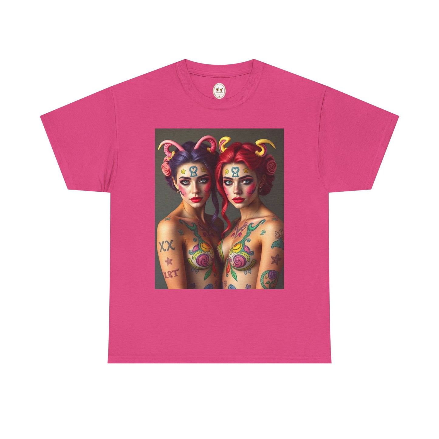 Unisex Heavy Cotton T-Shirt, Gemini, Zodiac v3, Sexy Art