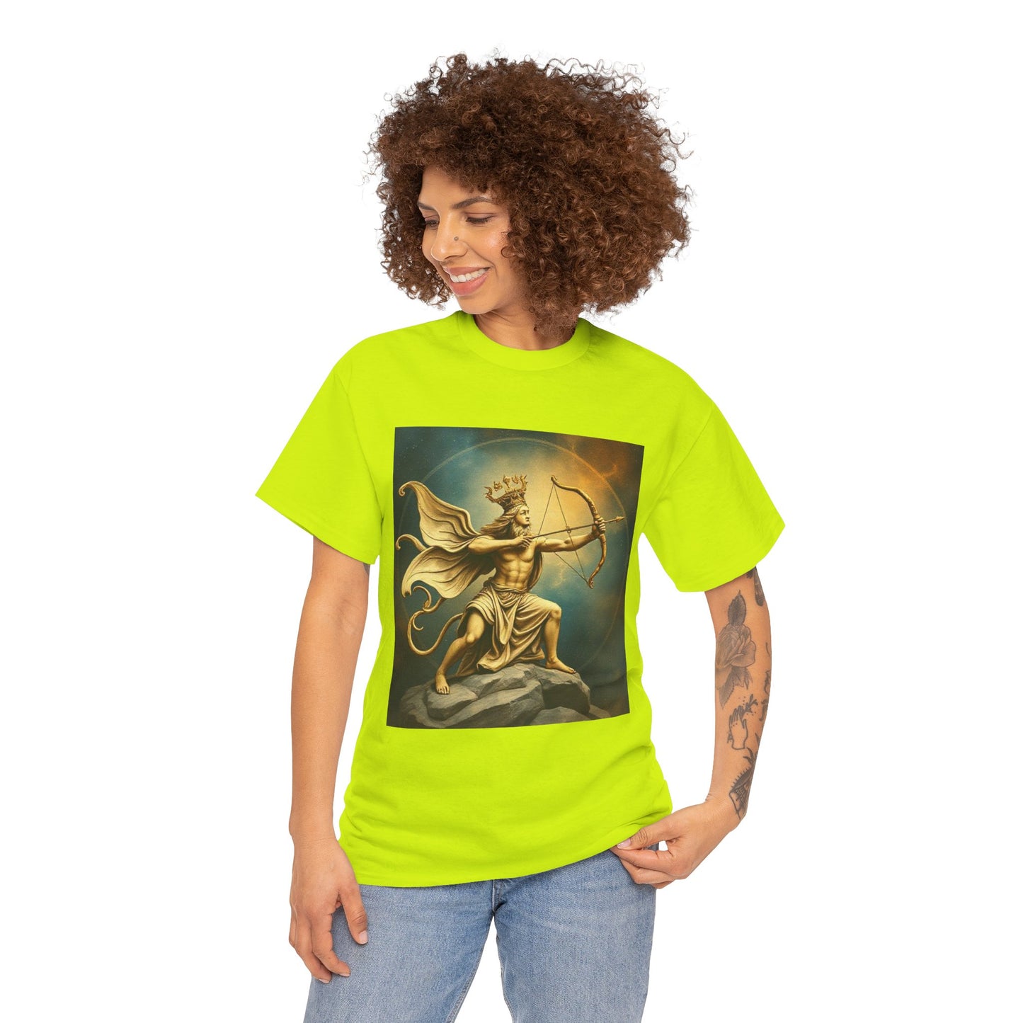 Unisex Heavy Cotton T-Shirt, Sagittarius King, Bow & Arrow, Zodiac Design