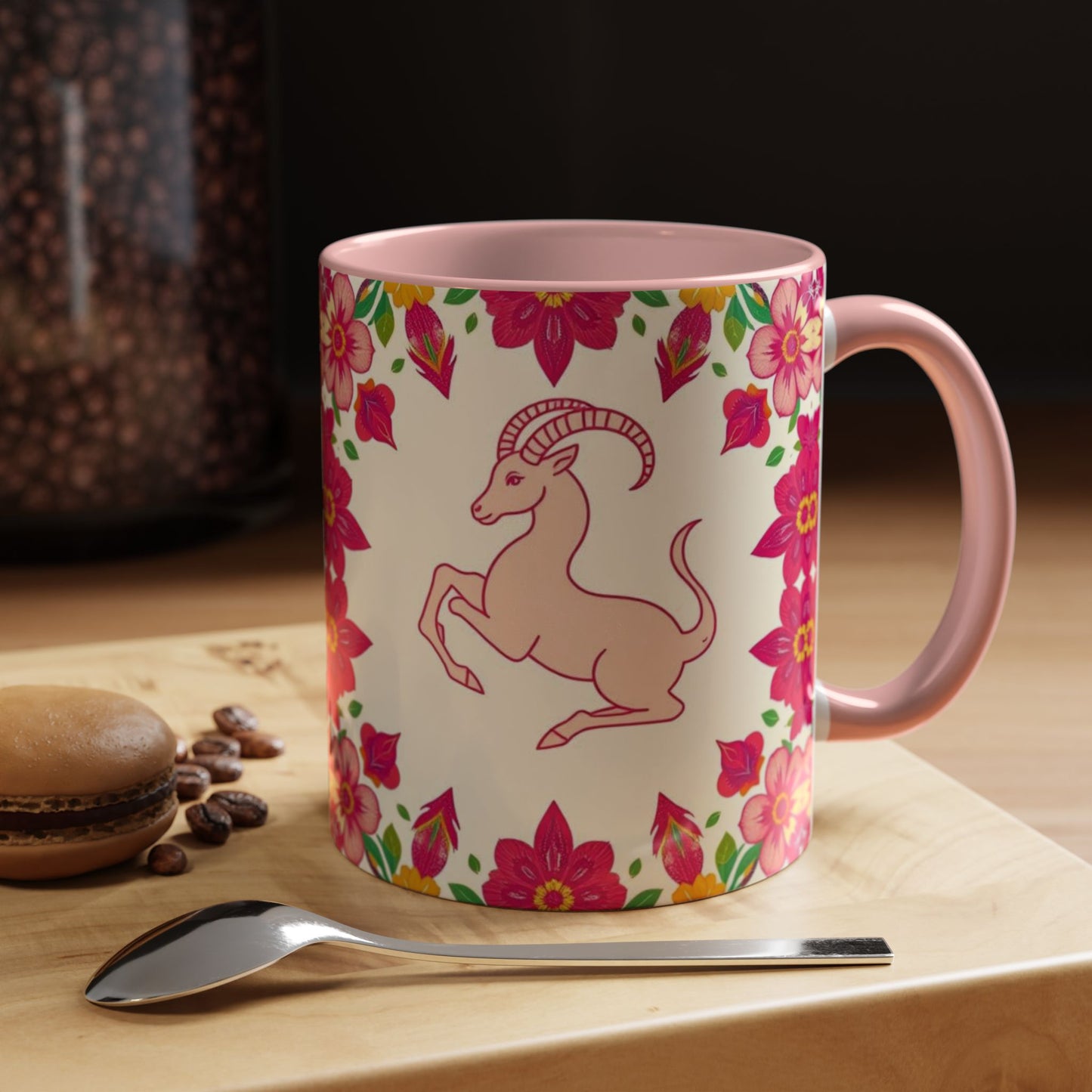Accent Coffee Mug, Capricorn, Zodiac v2, Flower Pattern, (11, 15oz)