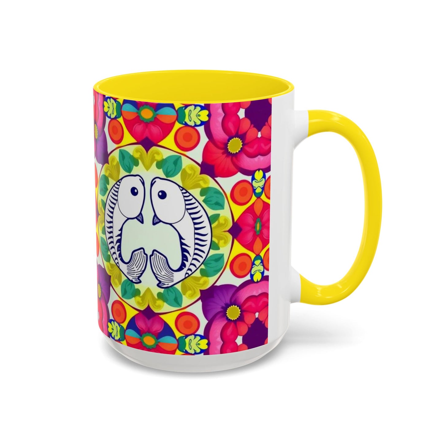 Accent Coffee Mug, Pisces, Zodiac v4, Flower Pattern, (11, 15oz)