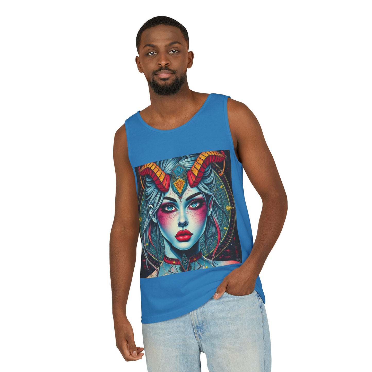 Unisex Garment-Dyed, Tank Top, Capricorn, Pop Art v1, 100% US cotton