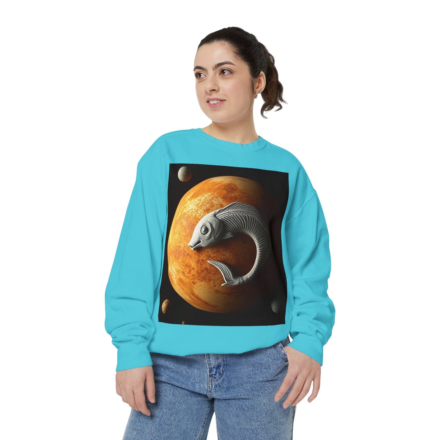 Garment-Dyed Sweatshirt, Unisex, Space Animal Design, Pisces