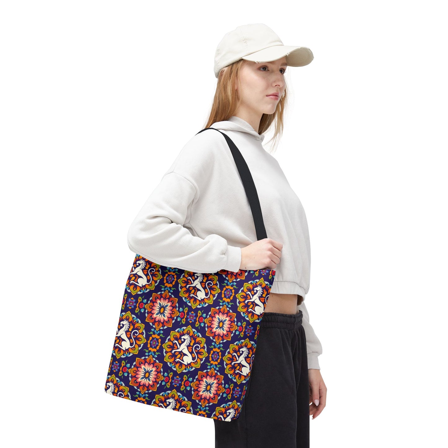 Tote Bag, (AOP), Virgo, Zodiac v3, Flower Pattern