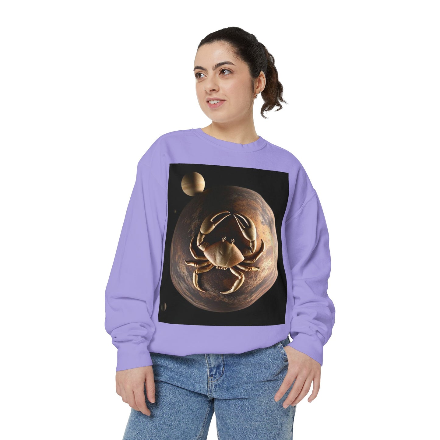 Garment-Dyed Sweatshirt, Unisex, Space Animal Design v1, Cancer