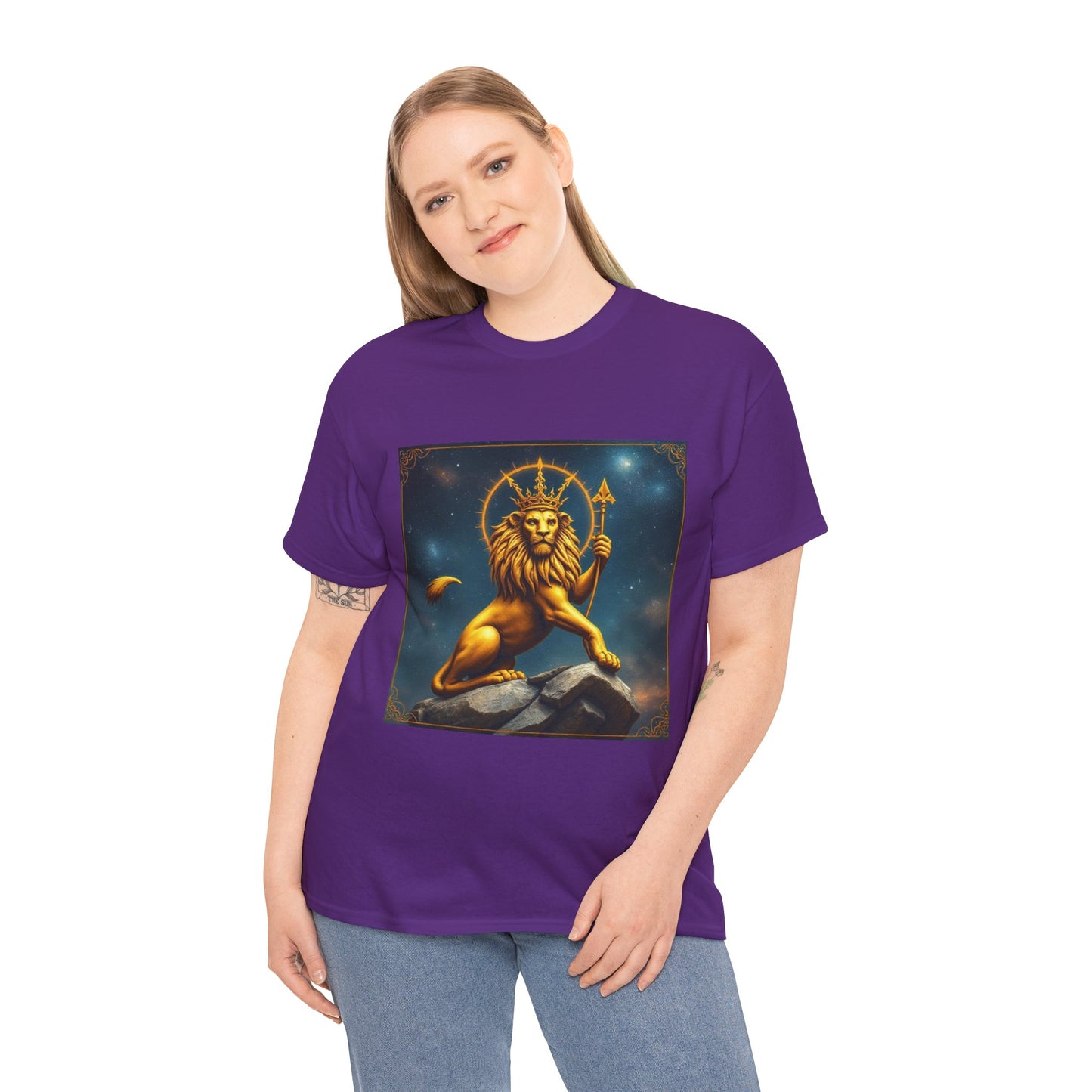 Unisex Heavy Cotton T-Shirt, King of Lions, Leo Zodiac Design
