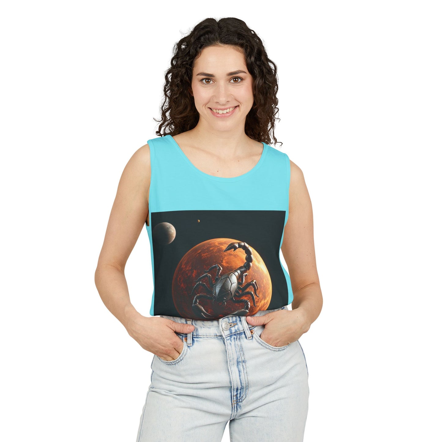 Unisex Garment-Dyed, Tank Top, Scorpio Design, Planet Symbol, 100% US cotton