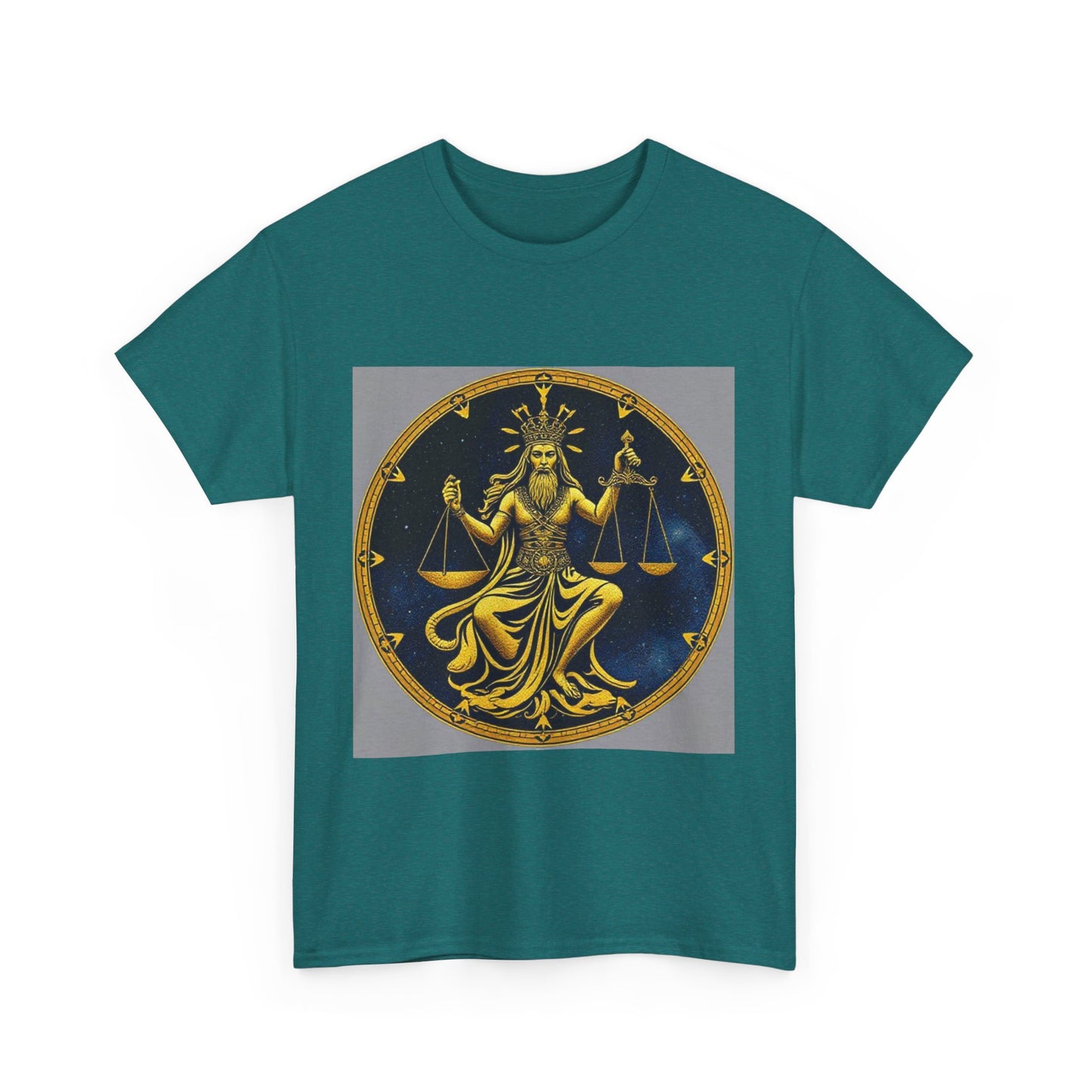 Unisex Heavy Cotton T-Shirt, Gold Libra God, Zodiac Design