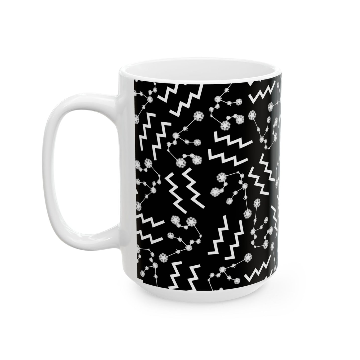 Ceramic Mug, (11oz, 15oz), Ceramic Coffee Mug, Black AOP, Aquarius Zodiac Design