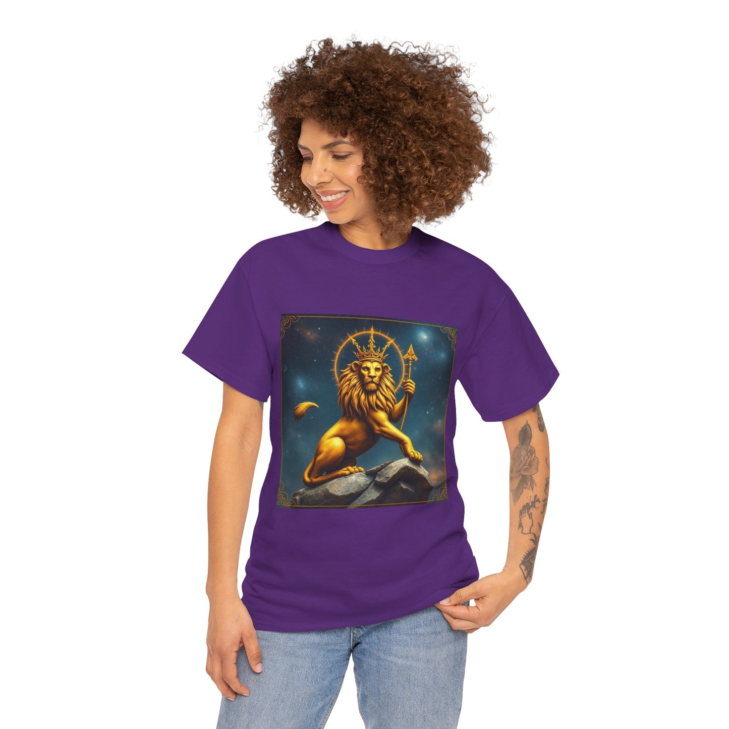 Unisex Heavy Cotton T-Shirt, King of Lions, Leo Zodiac Design