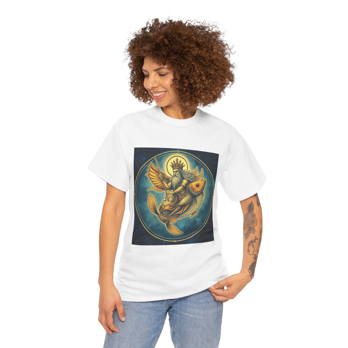 Unisex Heavy Cotton T-Shirt, Pisces King v1, Zodiac Design