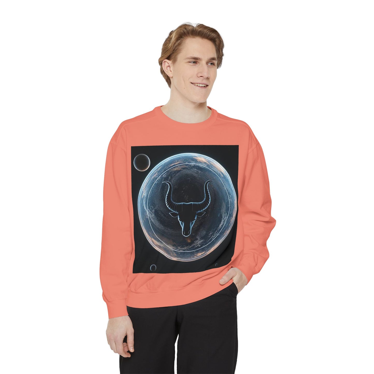 Garment-Dyed Sweatshirt, Unisex, Space Animal Design, Taurus