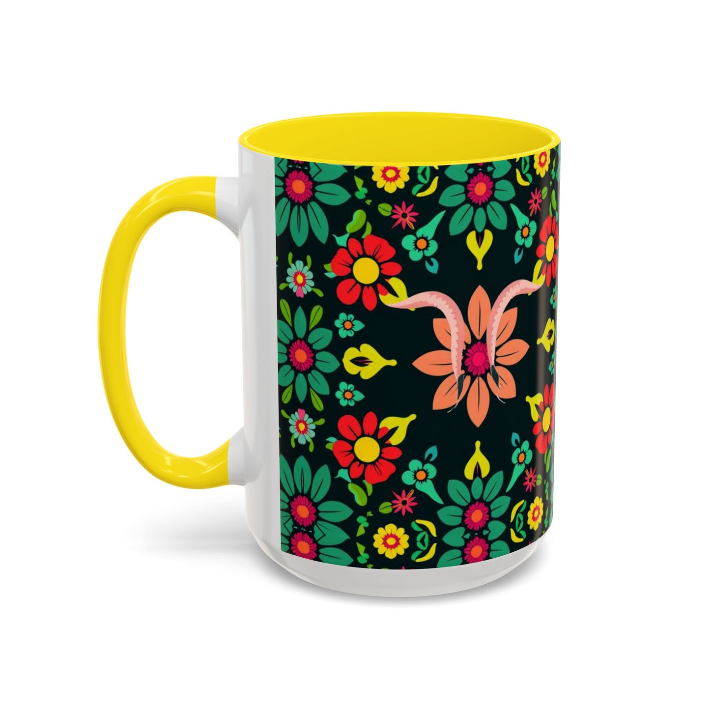 Accent Coffee Mug, Aquarius, Zodiac v4, Flower Pattern, (11, 15oz)