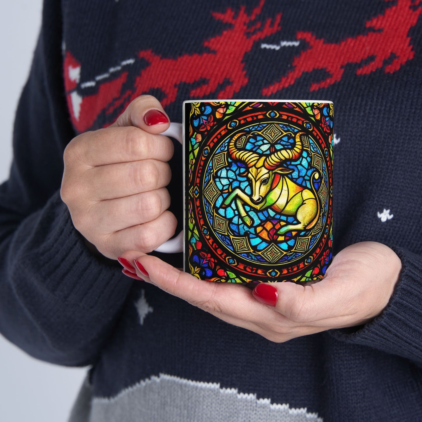 Ceramic Mug, (11oz, 15oz), Ceramic Coffee Mug, AOP, Glass Design v1, Taurus Zodiac