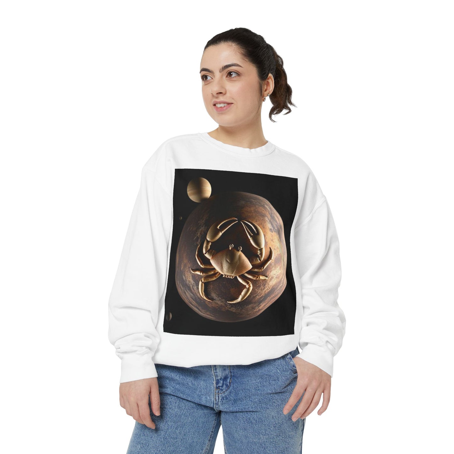 Garment-Dyed Sweatshirt, Unisex, Space Animal Design v1, Cancer