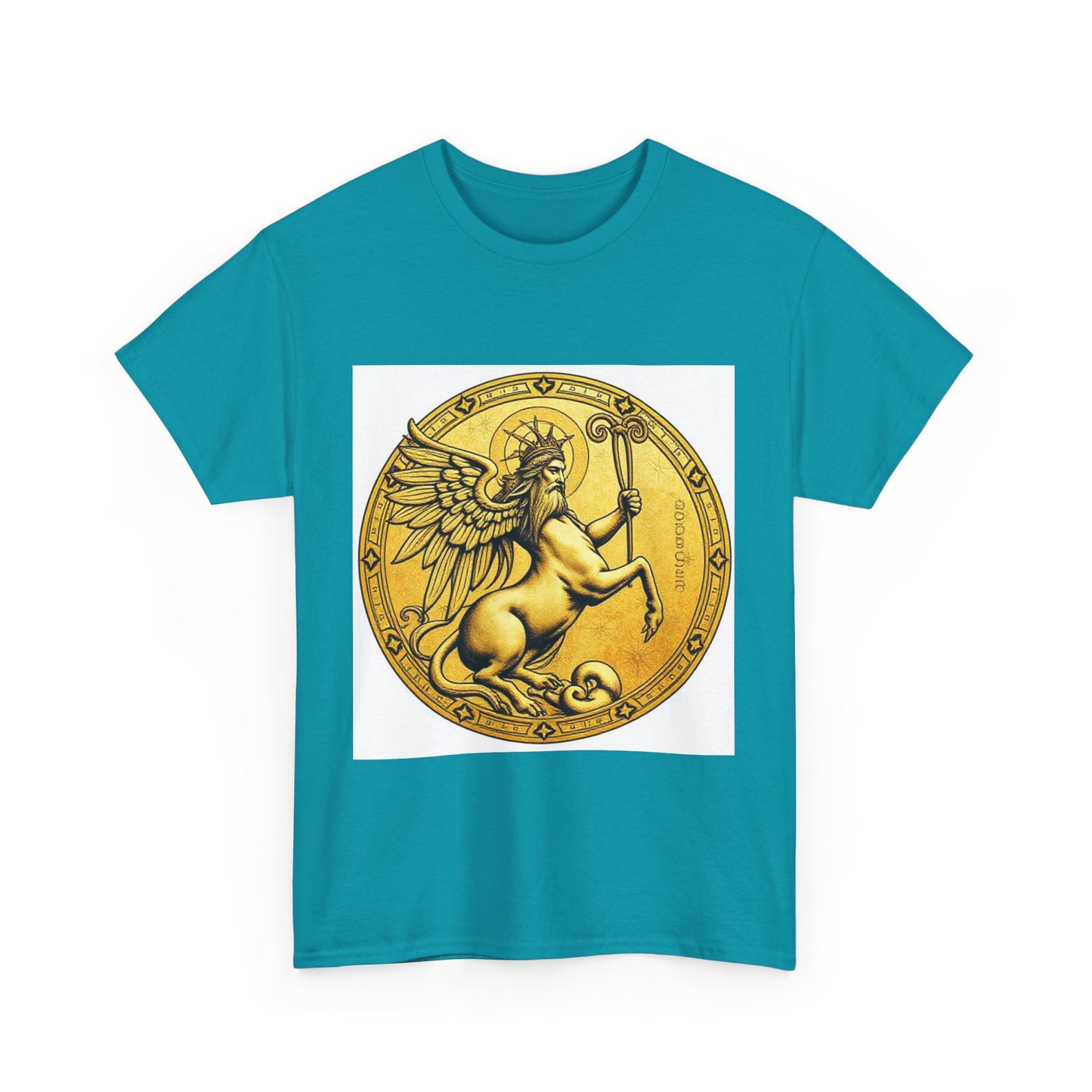 Unisex Heavy Cotton T-Shirt, Golden Angel Coin v1, Virgo Zodiac Design