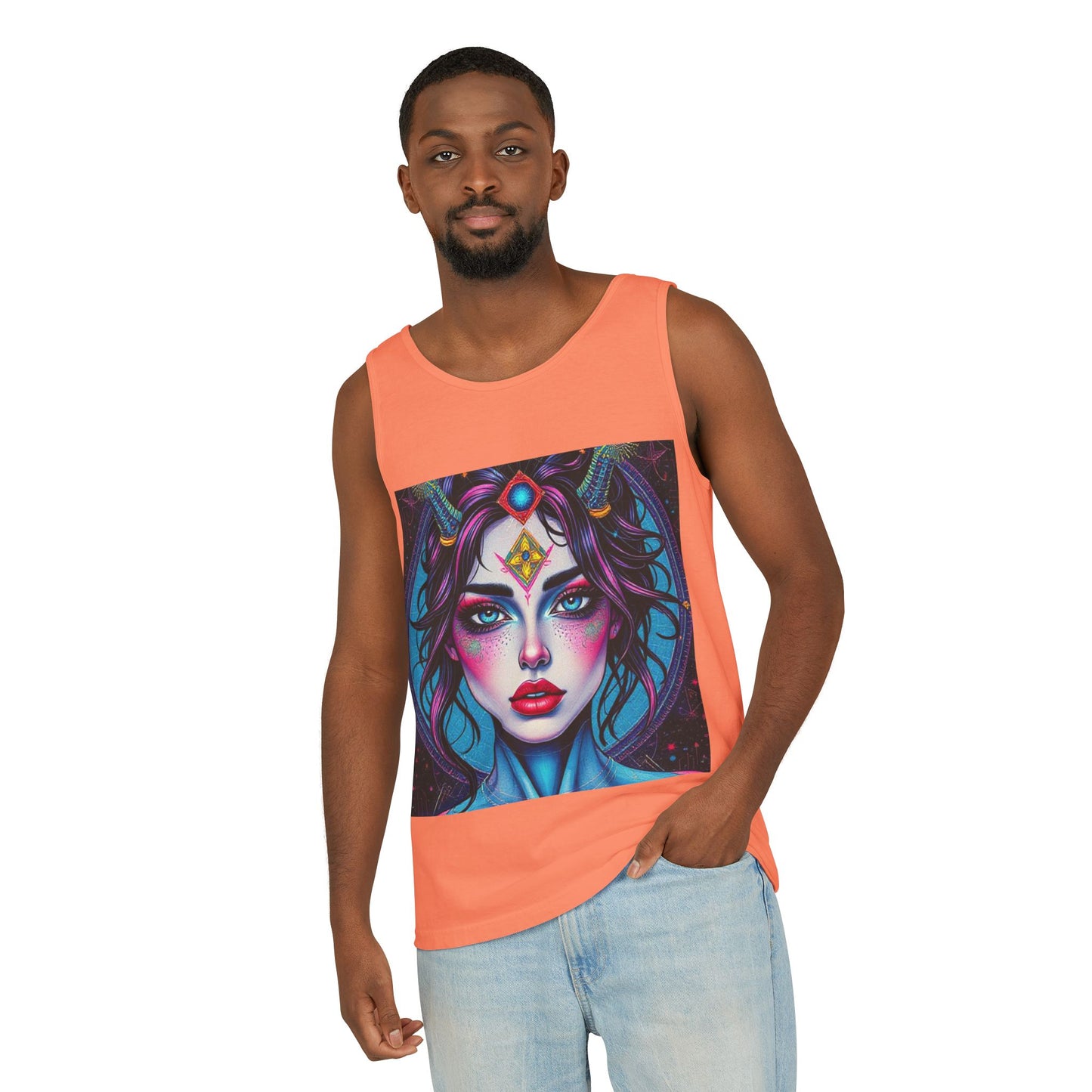 Unisex Garment-Dyed, Tank Top, Aquarius Design, Pop Art, 100% Ringspun US cotton