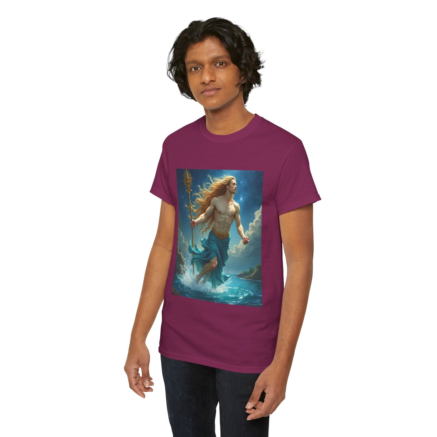 Unisex Heavy Cotton T-Shirt, Aquarius God 4v, Zodiac Design