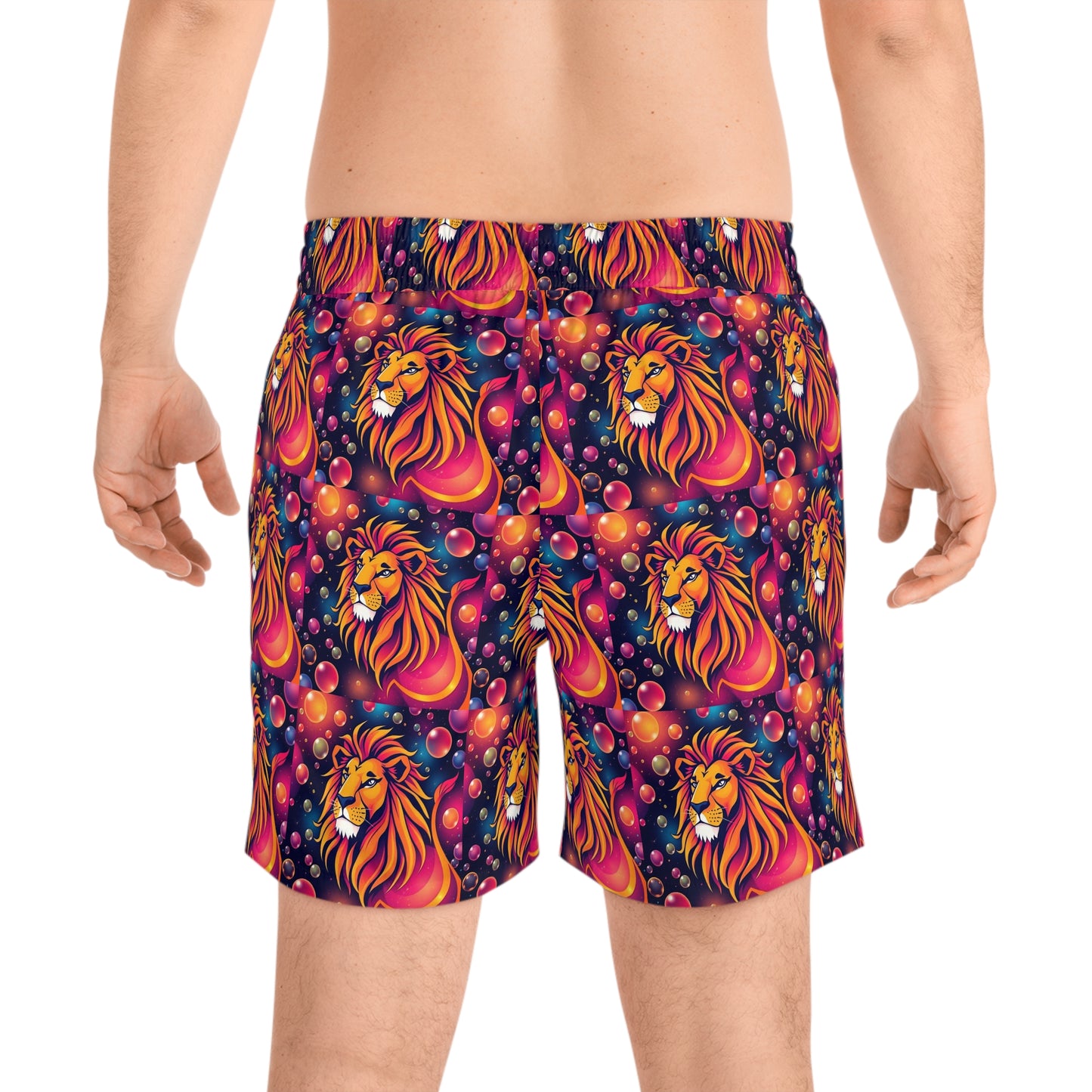 Men's Mid-Length Swim Shorts, (AOP), Leo, Zodiac v4, Bubble Pattern