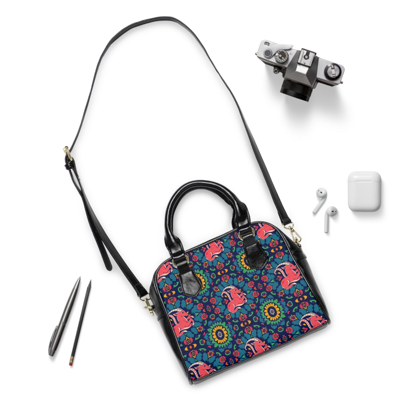 Shoulder Handbag, Capricorn, Zodiac, Flower Pattern