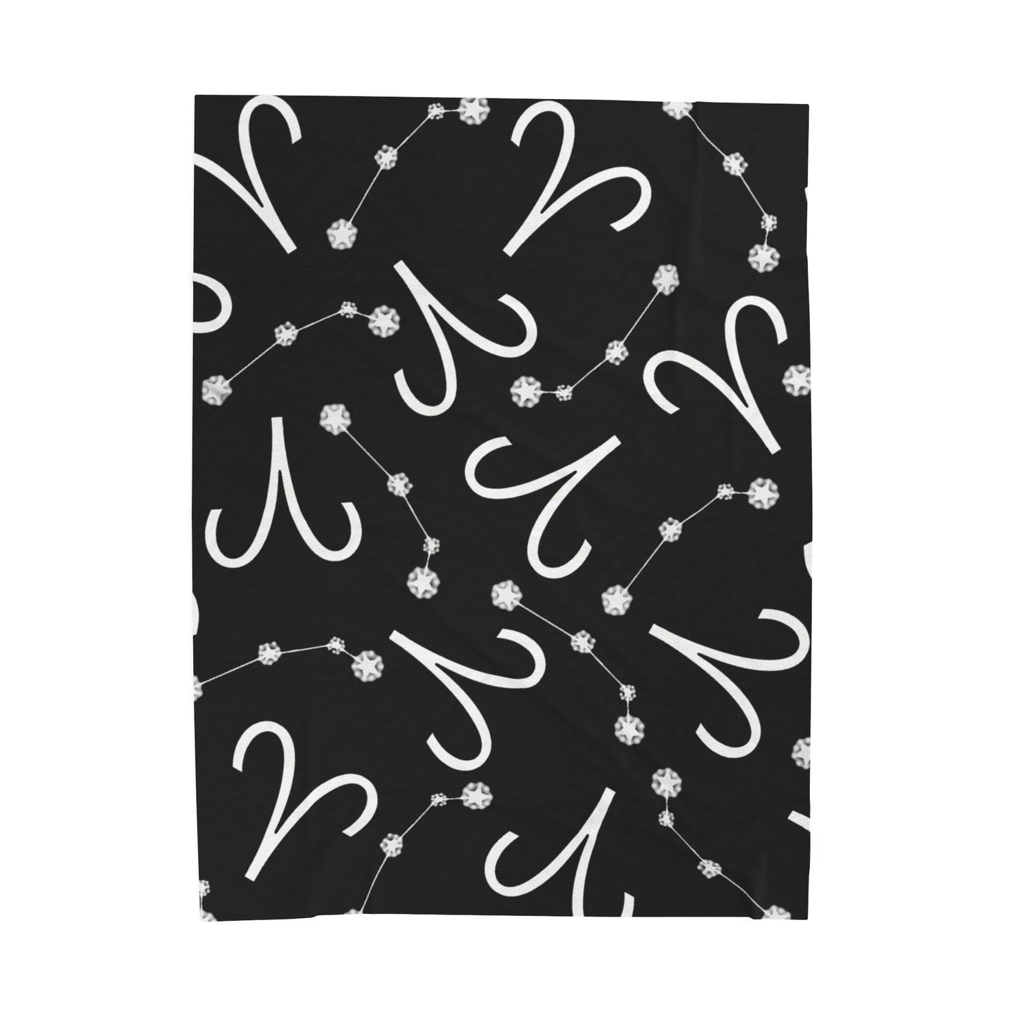 Velveteen Plush Blanket, Aries Zodiac Sign, Constellation & Symbol, Black, 100% polyester