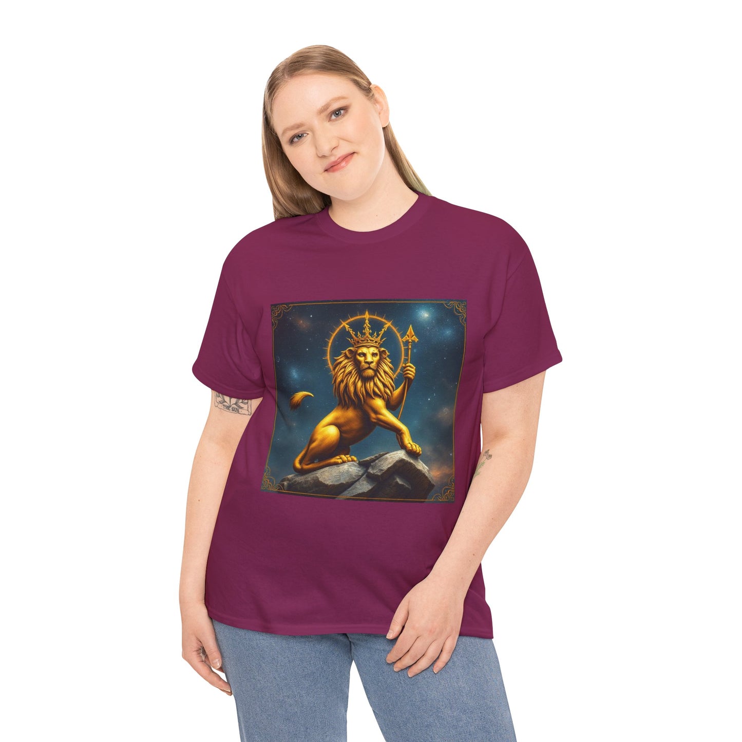 Unisex Heavy Cotton T-Shirt, King of Lions, Leo Zodiac Design