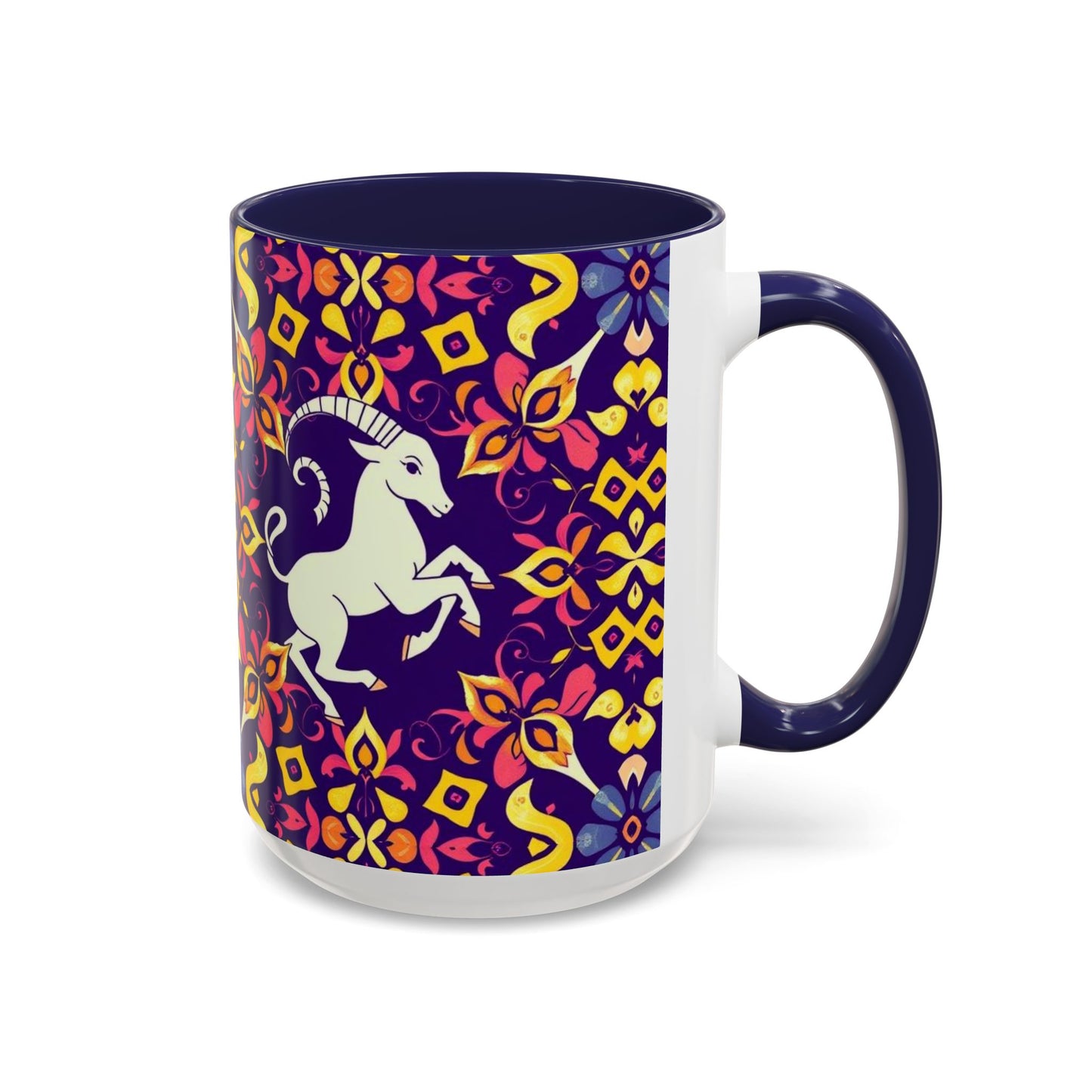 Accent Coffee Mug, Capricorn, Zodiac v1, Flower Pattern, (11, 15oz)