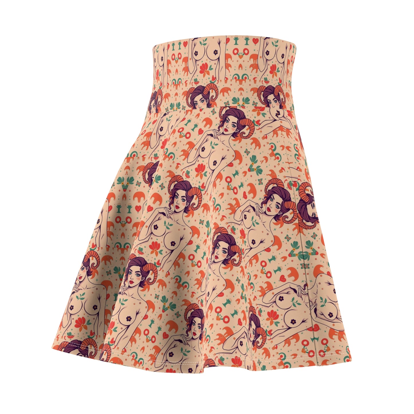 Women's Skater Skirt, (AOP), Aries, Zodiac v2, Sexy Pattern