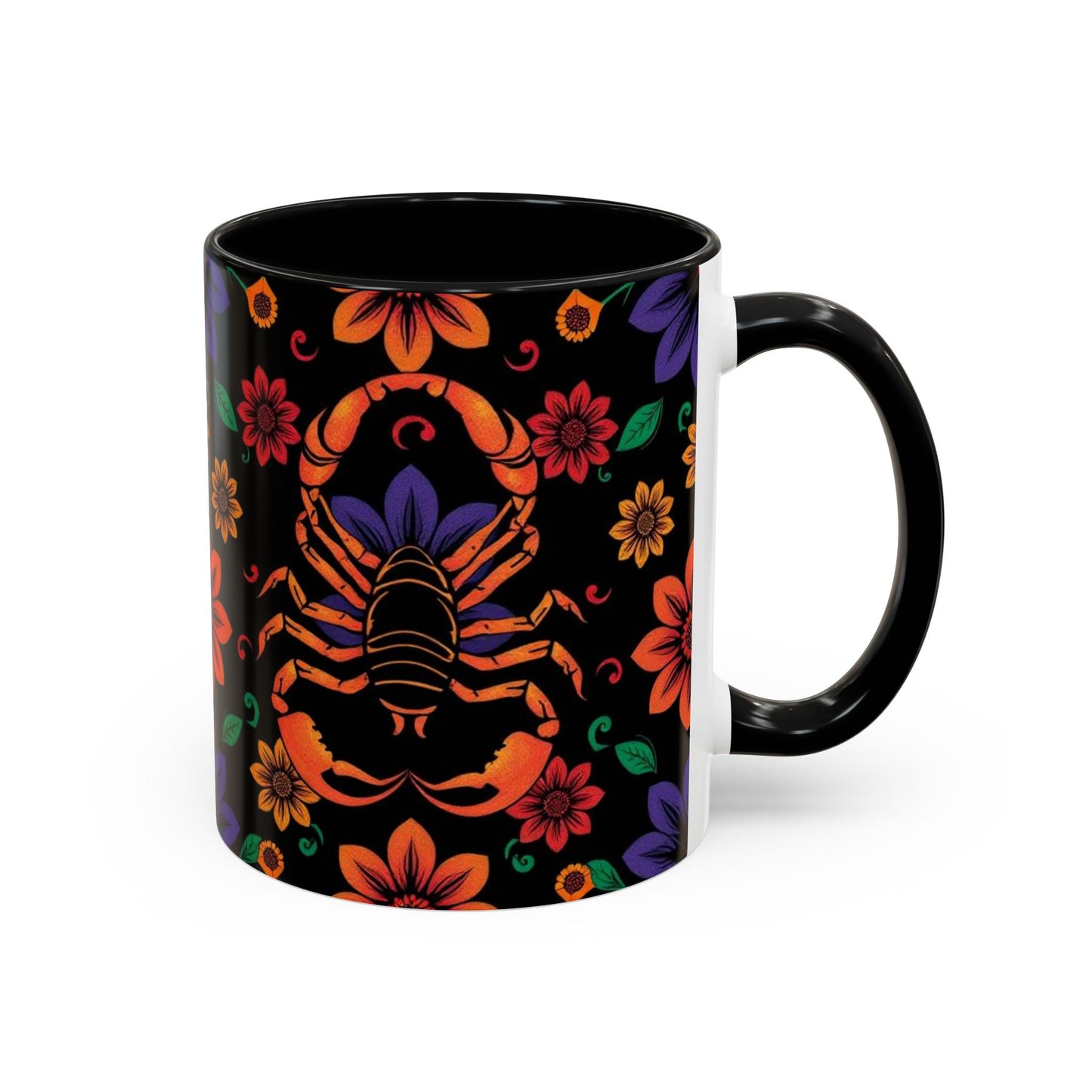 Accent Coffee Mug, Scorpio, Zodiac. Flower Pattern, (11, 15oz)