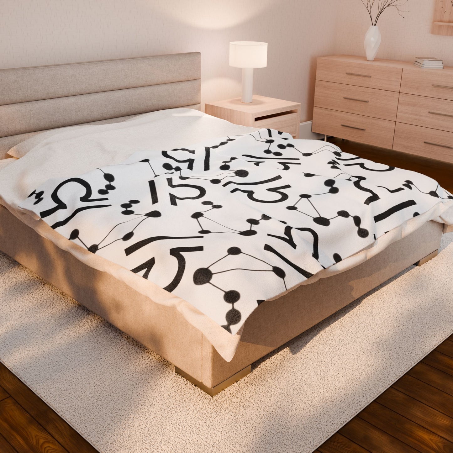 Velveteen Plush Blanket, Libra Zodiac Sign, Constellation & Symbol, White, 100% polyester