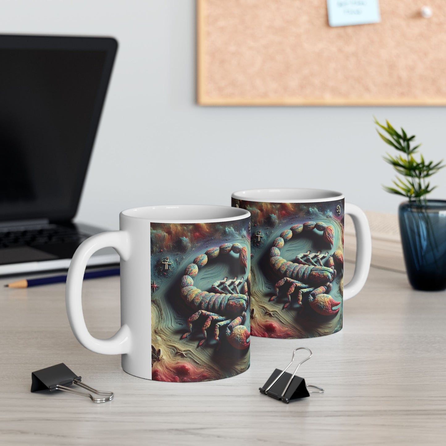 Ceramic Mug, (11oz, 15oz), Ceramic Coffee Mug, Trippy Scorpion, Scorpio Zodiac Design