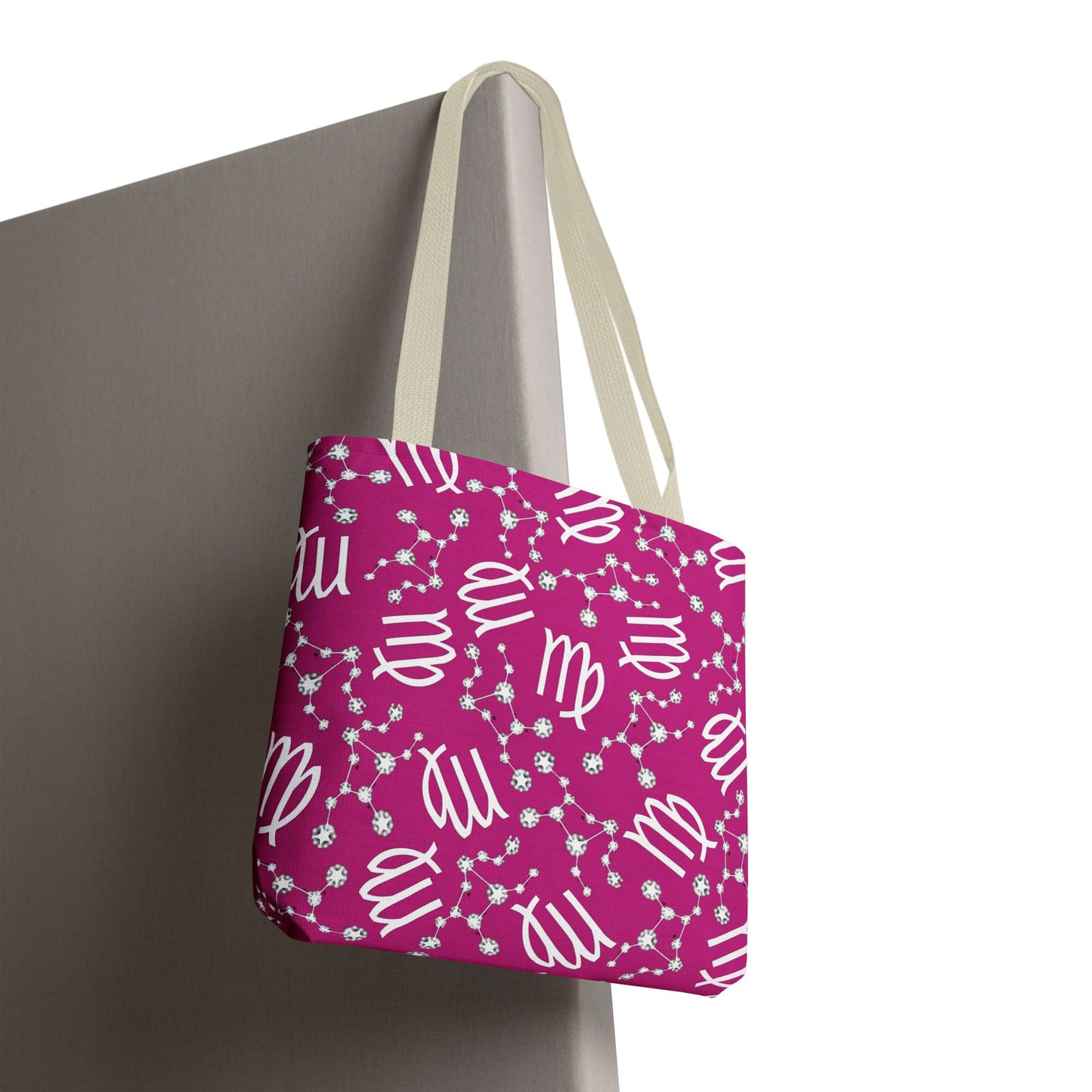 Tote Bag, Virgo Zodiac Sign, AOP, (Pink, White)