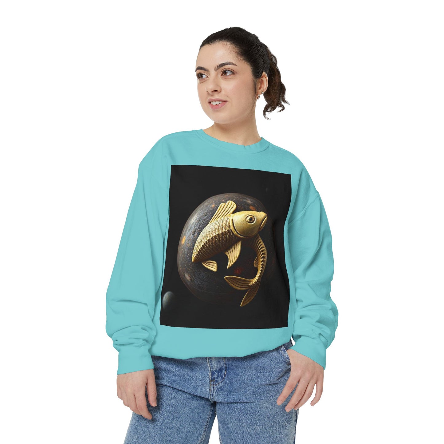 Garment-Dyed Sweatshirt, Unisex, Space Animal Design v1, Pisces