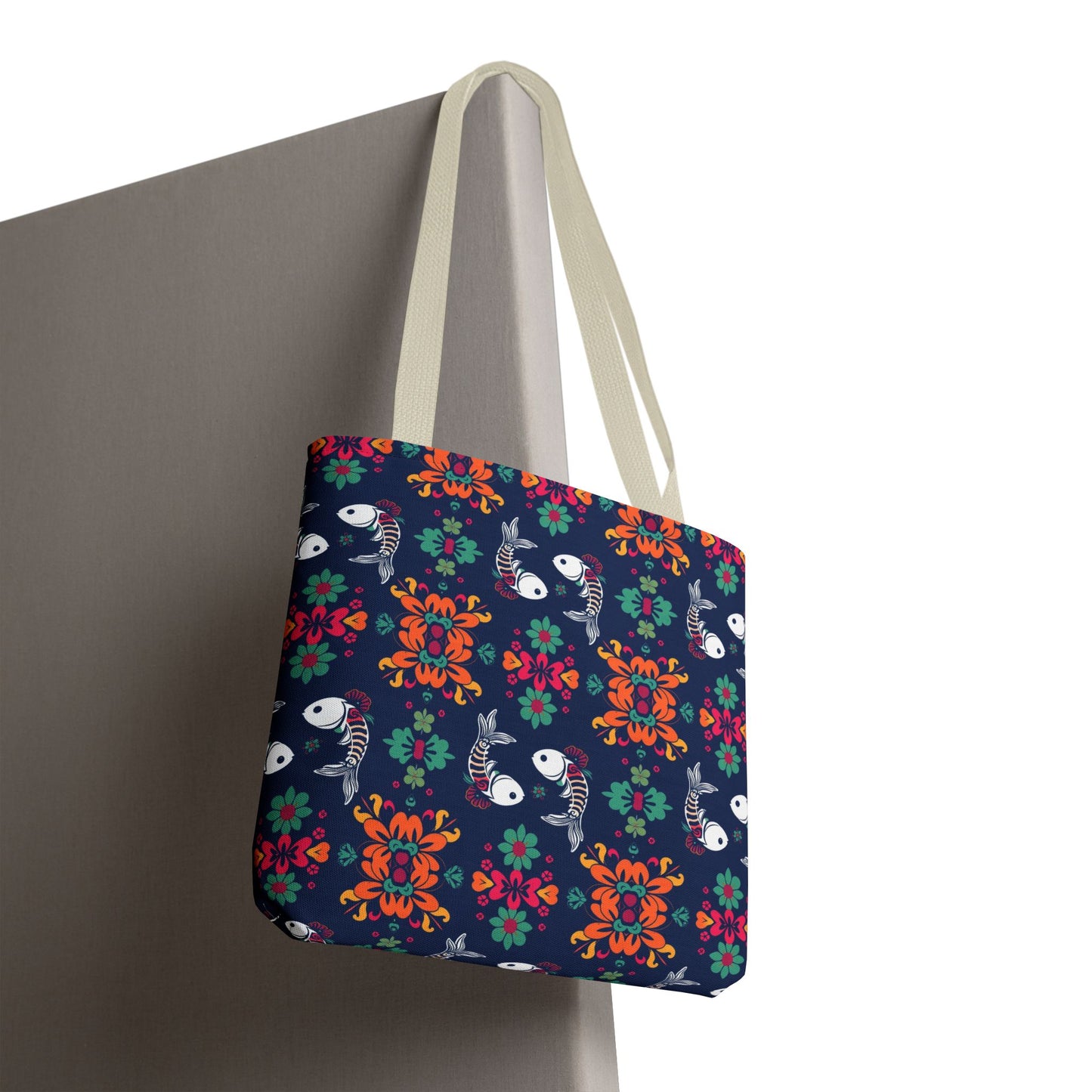Tote Bag (AOP), Pisces, Zodiac, Flower Pattern