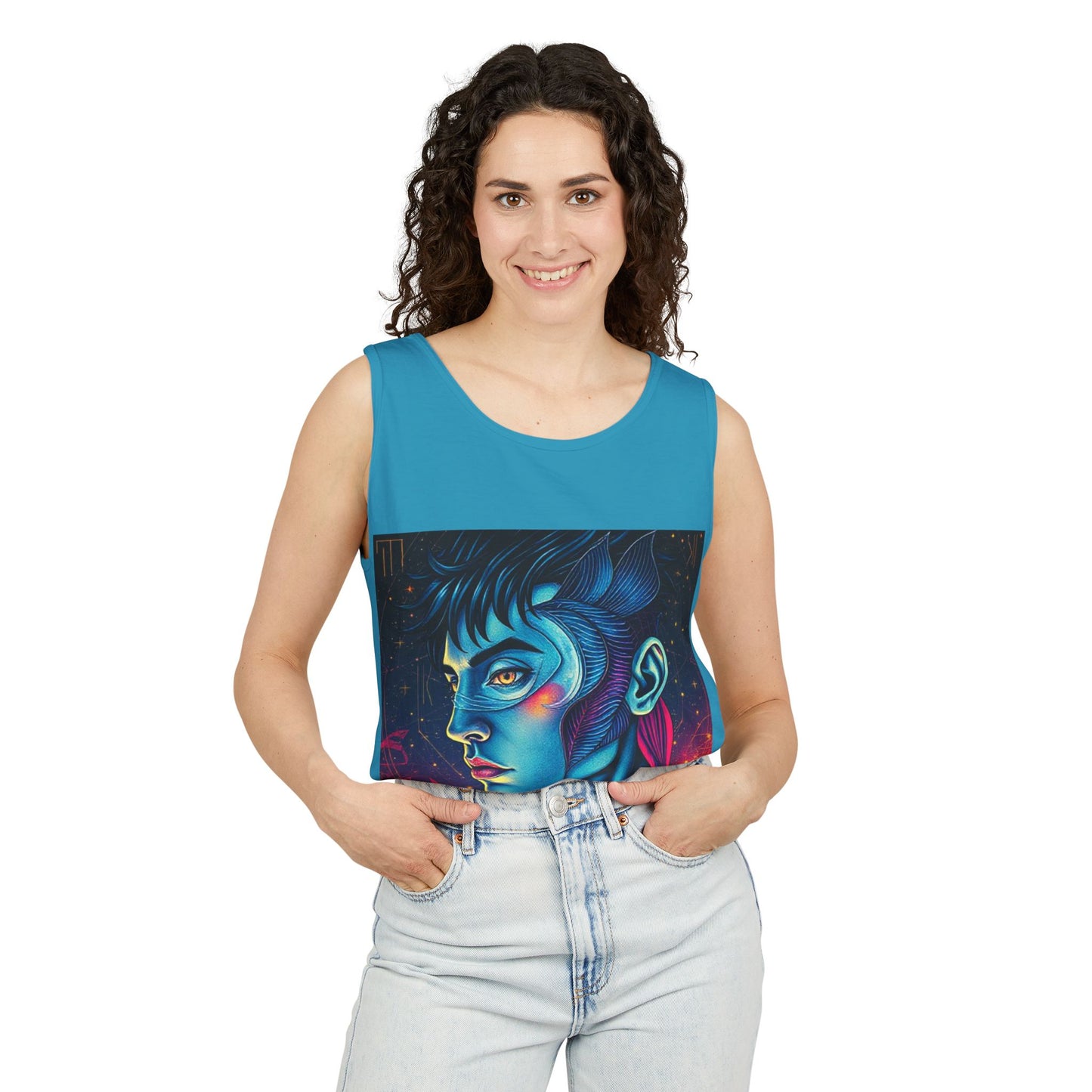 Unisex Garment-Dyed, Tank Top, Pisces Design, Pop Art v1, 100% US cotton