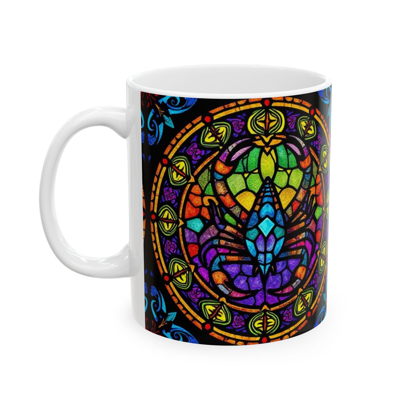 Ceramic Mug, (11oz, 15oz), Ceramic Coffee Mug, AOP, Glass Design v1, Scorpio Zodiac