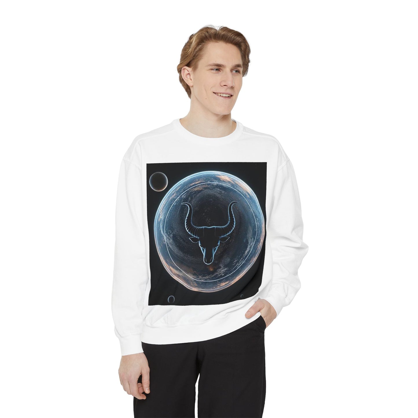 Garment-Dyed Sweatshirt, Unisex, Space Animal Design, Taurus