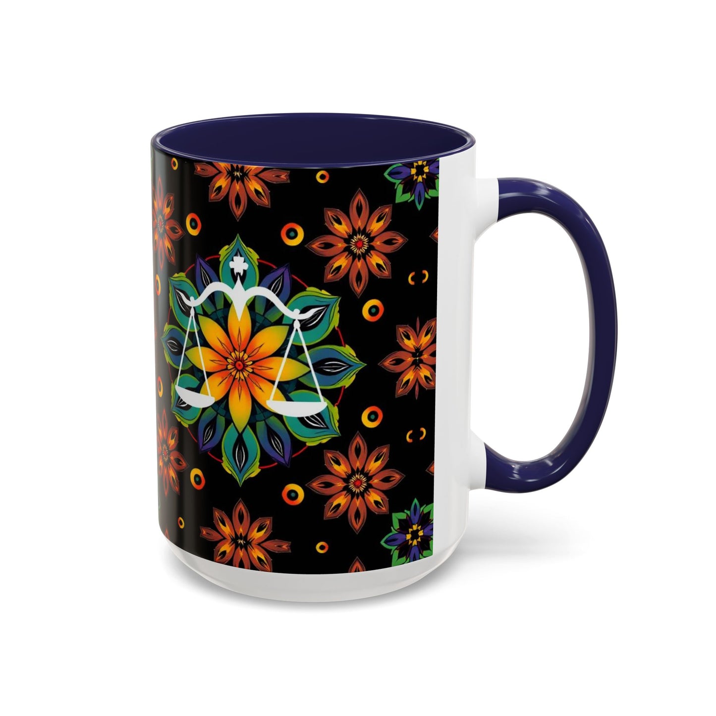 Accent Coffee Mug, Libra, Zodiac v4, Flower Pattern, (11, 15oz)