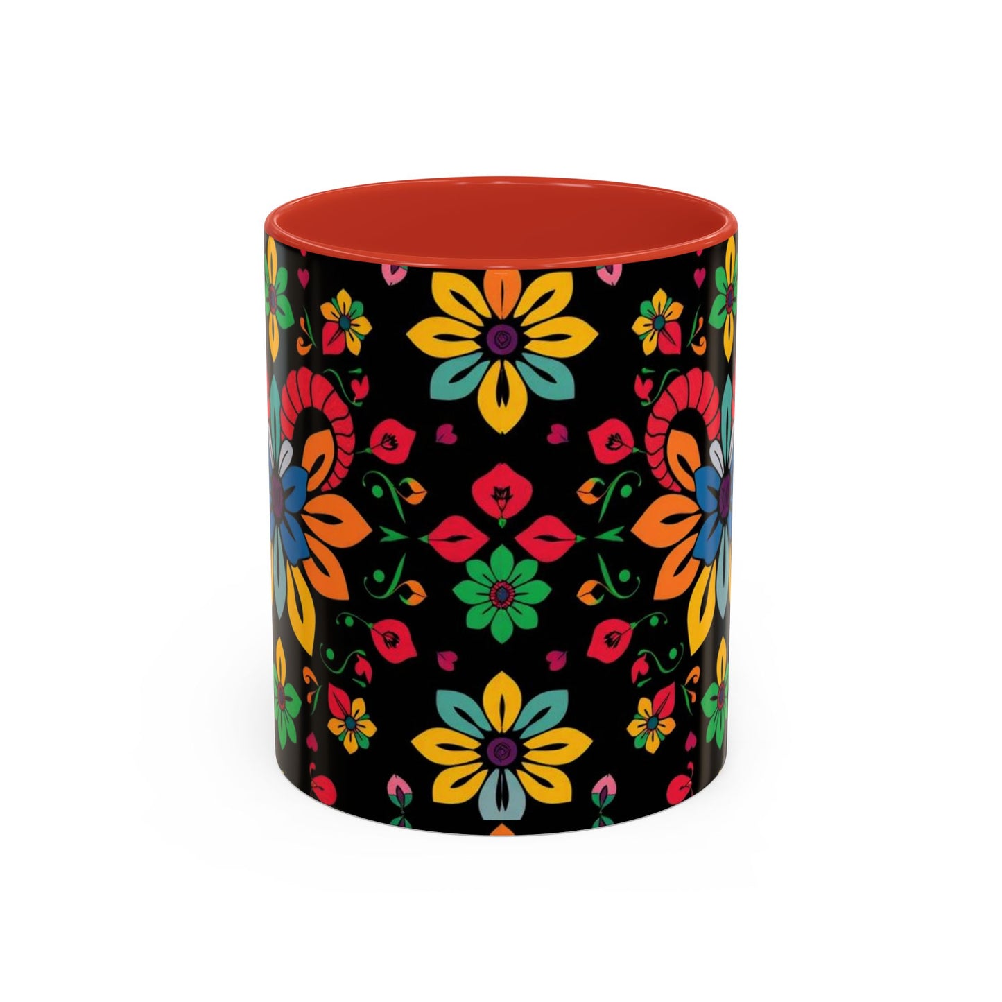 Accent Coffee Mug, Aries, Zodiac v3, Flower Pattern, (11, 15oz)