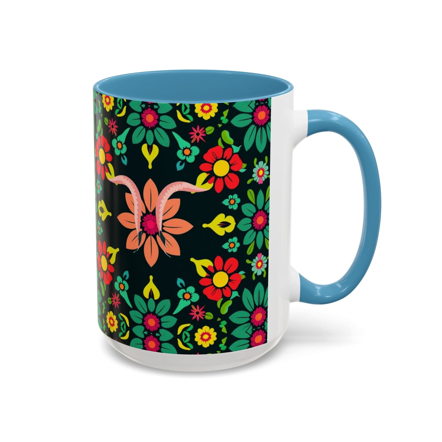 Accent Coffee Mug, Aquarius, Zodiac v4, Flower Pattern, (11, 15oz)