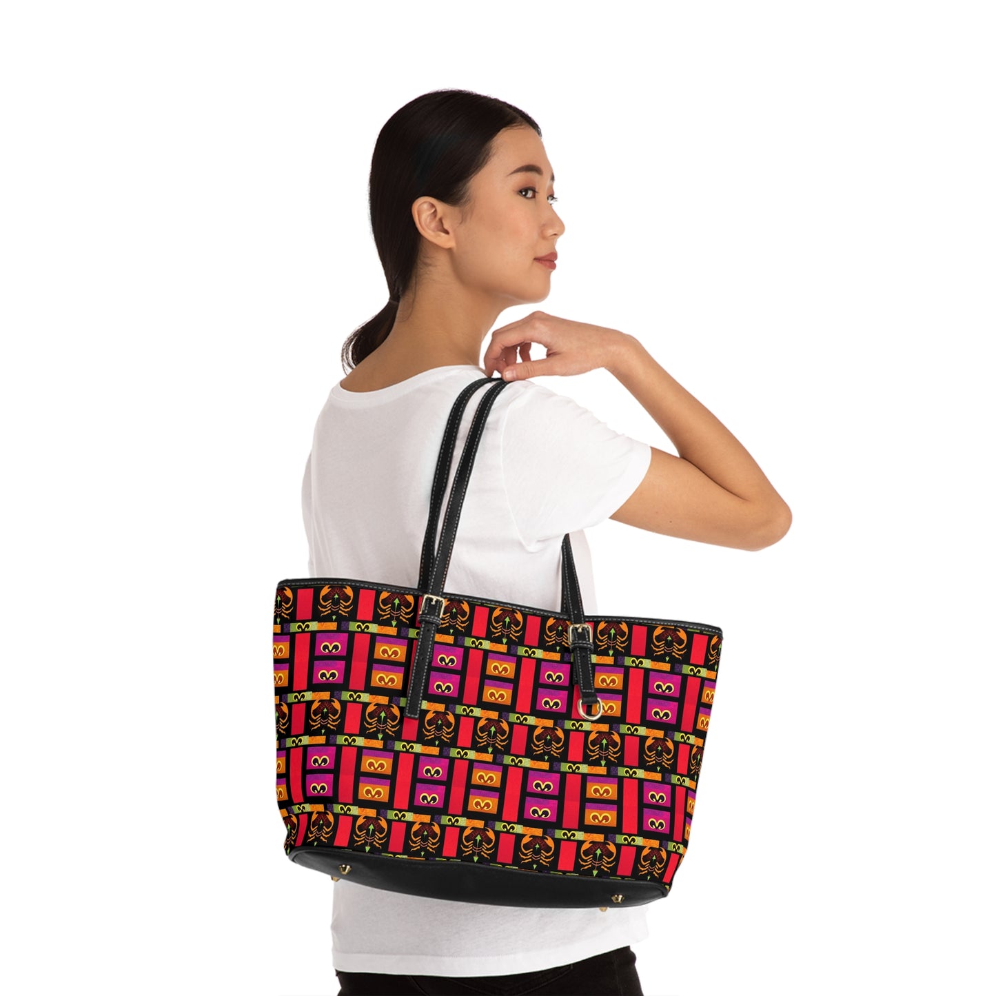 Leather Shoulder Bag, Scorpio, Zodiac v3, Shapes Pattern