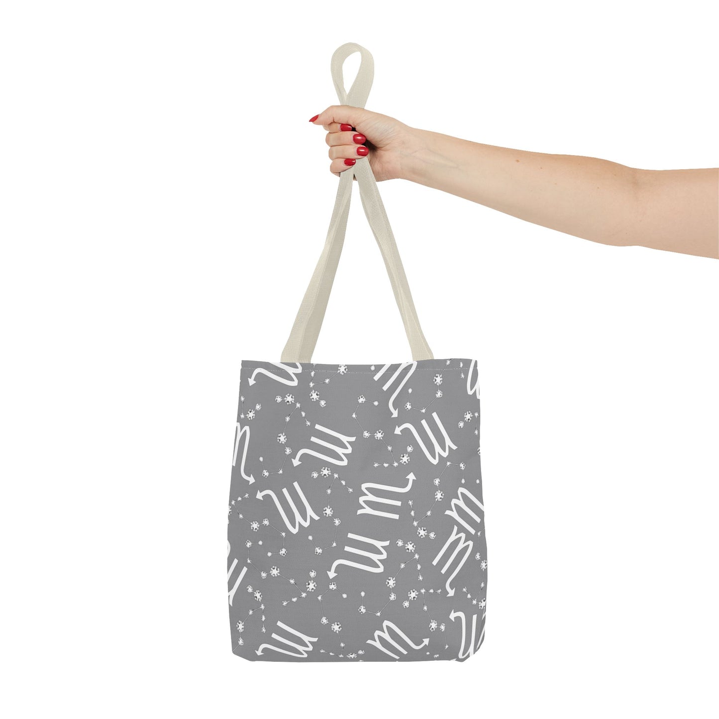 Tote Bag, Scorpio Zodiac Sign, AOP, (Grey, White)